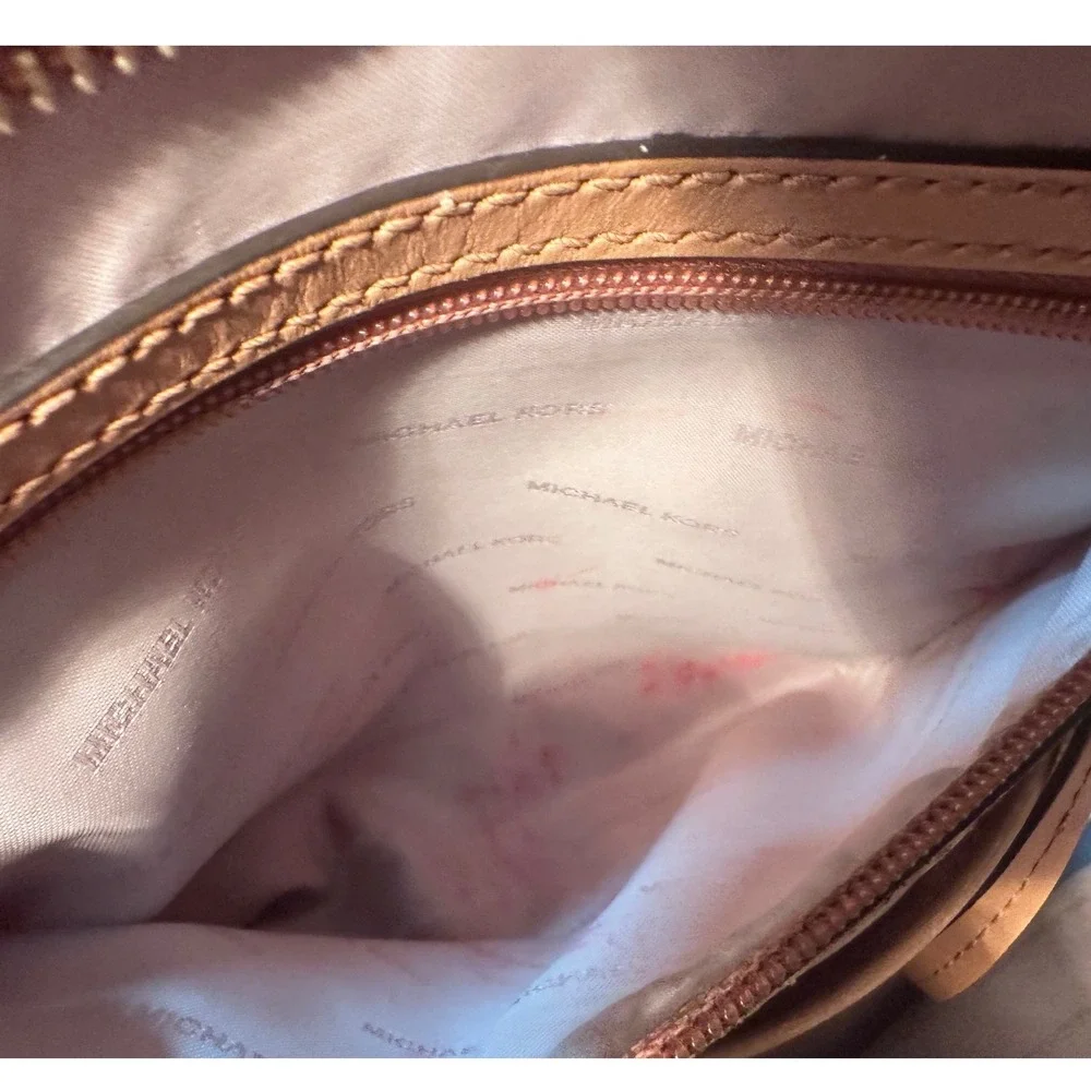 Michael Kors Hamilton Satchel Brown Logo Canvas Leather Trim Gold Hardware